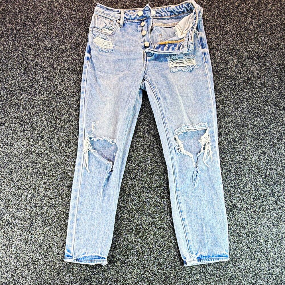 PacSun Women’s Light Wash Blue Mom Distressed 5-Pocket Button Fly Denim Jeans 23